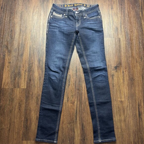 Rock Revival Betty Skinny Jeans Dark Wash Sequins Women’s Size 29 - Picture 1 of 12